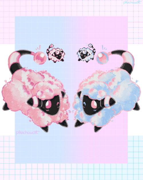 mareep and beta mareep, but they’re the shapes and colors of a friend!love is stored in the mareep!