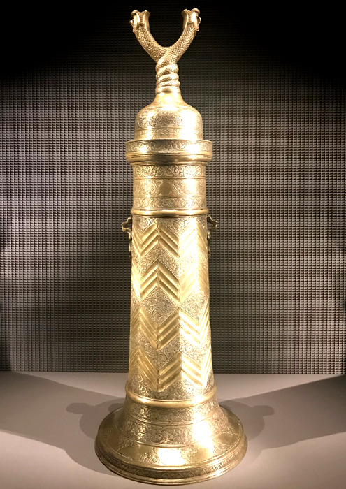 Persian brass torch stand, dating back to the 16th century CE. Museum of Islamic Art, Doha, QATAR.&n