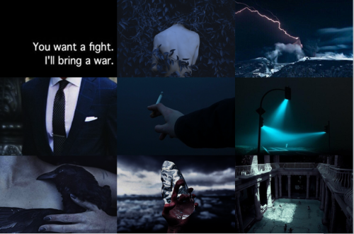 Male Slytherin Capricorn Raven patronus with a dark blue theme for anon