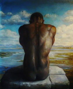 monsieurlabette:  Seated Male Nude in a Landscape.   oil/canvas.   Etsy. 