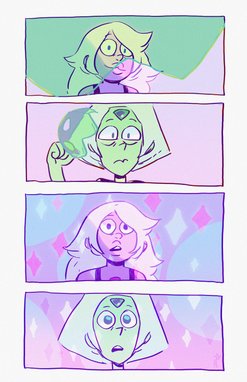 amethirstyperidrunk:messy break from commissions. Ame seeing Peri without her visor. Peri seeing col