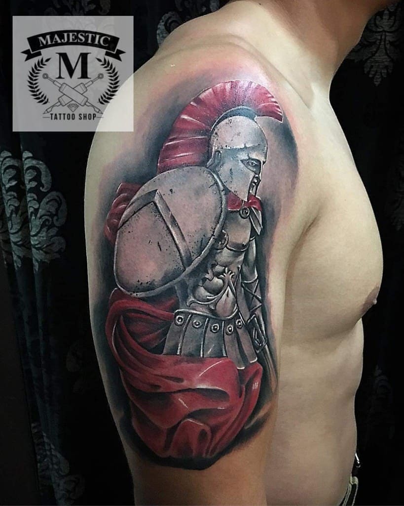 Spartan tattoo on the left upper arm, inspired by 300., this is sparta  tattoo - charminarmi.com