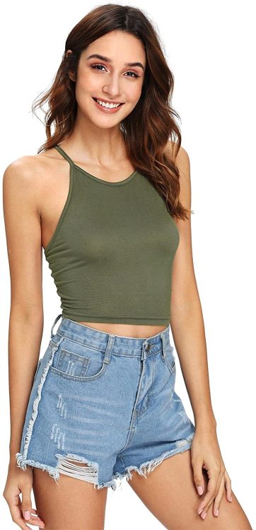 Romwe crisscross spaghetti strap crop cami top