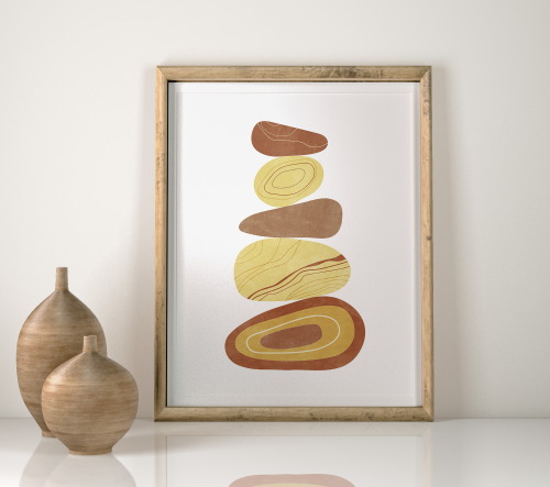  Boho wall art set of 3 prints, Terracotta and mustard yellow wall art, Abstract mountains landscape