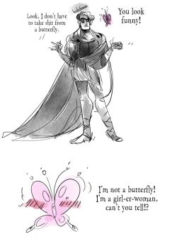 usedbandaid:  Was doing some classical clothing studies for a warm up. One thing lead to another and I was like, wouldn’t it be cool if Persephone could transform into an annoying butterfly?  