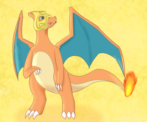 Behold, Jaller, my Charizard from the very first Pokemon games. He wears the mask of his namesake.((