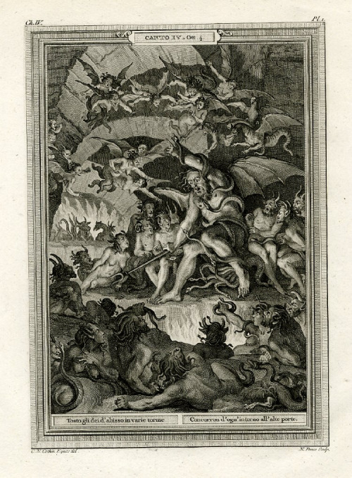 Nicolas Ponce (1746-1831), ‘Satan–Demons in Hell’,  illustration to Canto 4, volum