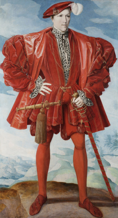 history-of-fashion:ab. 1530-1550 German or Netherlandish School, 16th century - Portrait of a Man in Red