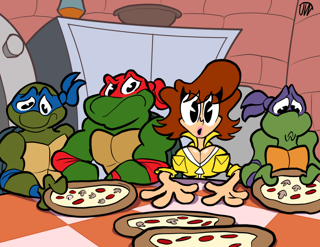 I redrew a scene from the 80′s Teenage Mutant Ninja Turtles series for fun.