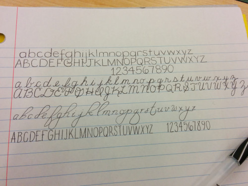 mytra-fallen-angel:  stunningpicture:  My girlfriend is going to be an elementary school teacher. This is her handwriting.  This made me cry so hard because I haven’t seen the cursive alphabet in so long  they’ve stopped teaching it where I live 