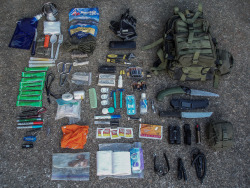 thatonegunblog:  Stuff &amp; Things: The BasicsNow I won’t sit here and label everything that I carry in my bag, (a Maxpedition Falcon II) even though I was going to (it’s late and I don’t feel like it). But this is my “everything bag.” It’s