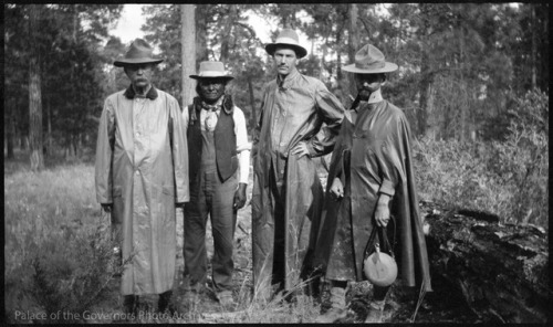 pogphotoarchives:Group photo, Rito de los Frijoles, New MexicoDate: 1915Negative Number 028087Left to right: Frank Springer, Santiago Naranjo of Santa Clara Pueblo, Kenneth Chapman and Carlos Vierra