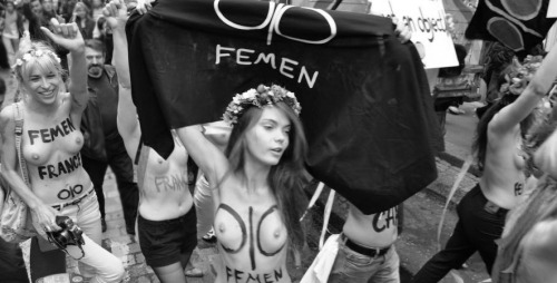 number1cuntdiva:  ydrill:  Femen’s protest in Paris - Our body, our rules (Femen) The members of Femen (against sexism, racism and homophobia) decided to re-appropriate their bodies, and to show it protesting shirtless all over the world (and it’s