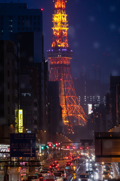 小雨降る新宿区にある象さん滑り台と土砂降りの歩道橋からの東京タワー&hellip;雨上がりのSTARBAUCKS.