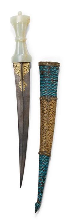 Jade hilted, gold inlaid, turquoise mounted dagger, Ottoman Empire, mid 19th century.from Sotheby’s