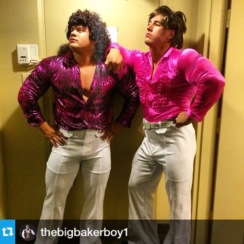 monsieurunivers:  Johnny Doul and Dana Baker dressed for Halloween 2014 , disco period and bromance never looked so hot