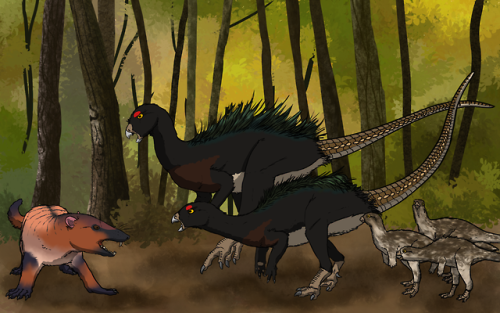 goldenchocobo: Day 22: Hypsilophodon with its offspring a Hypsilophodon pair and their three remaini