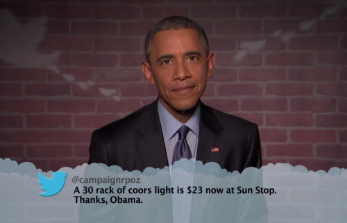 tastefullyoffensive:  Video: President Obama Reads Mean Tweets About Himself