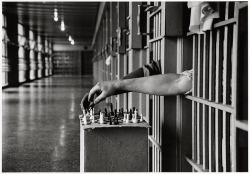 predecessors:Inmates playing chess from between the bars of their prison cells. Photograph by Cornell Capa, 1972.