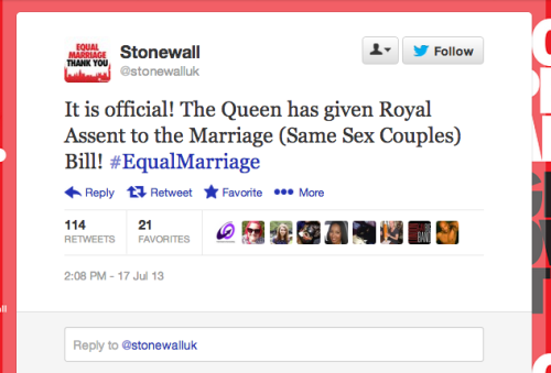 sexualfavours:equal marriage is now legal in the UK!