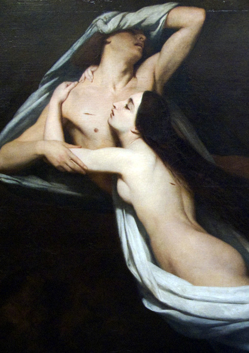 (Detail) Dante and Virgil Encountering the Shades of Francesca de Rimini and Paolo in the Underworld,1855,Ary Scheffer.