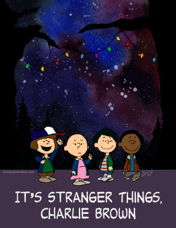 archiemcphee:  Stranger Things   The Peanuts gang = “It’s Stranger Things, Charlie Brown”Good grief, we love this geektastic, nostalgic mashup by New Orleans-based artist and designer Brian Richard, aka MonkeyMan.Prints are available via the MonkeyMan504