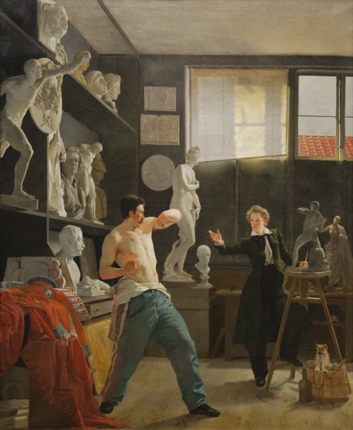 El escultor Christen Christensen con un modelo en su estudio por Wilhelm Bendz, 1827.