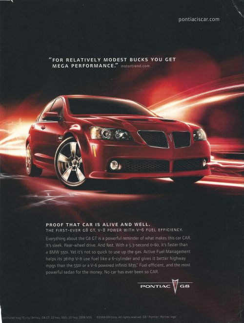 car-ads: 2008 Pontiac G8 GT AdvertisementThe G8 was GM’s second installment from the Australia