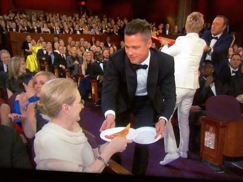 pizza:  meryl, brad and i at the oscars  