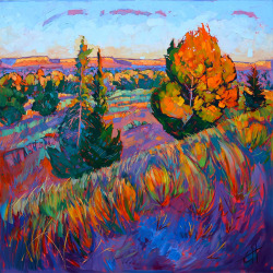 asylum-art:   Erin Hanson transforms desert landscape into an abstract mosaic  Hanging precariously and horizontally from red sandstone, fifty feet above the ground, may not seem like it would inspire the creation of beautiful oil paintings, but that