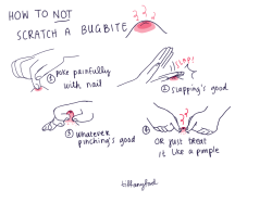 toffany:  an instructional comic on how to avoid scratching a bug bite  EDIT: these are all bad ideas