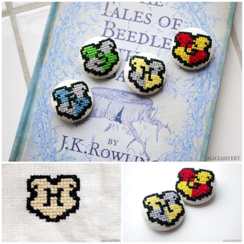 DIY Mini Harry Potter Hogwart House Cross Stitch Badge Charts from Alicia Sivert. These Hogwart Hous