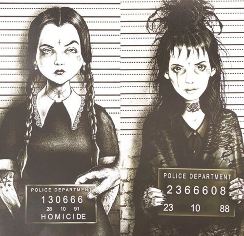 alicekokaine: chloetalksmusic: Wednesday Addams &amp; Lydia Deetz mugshots by Marcus Jones YES&a