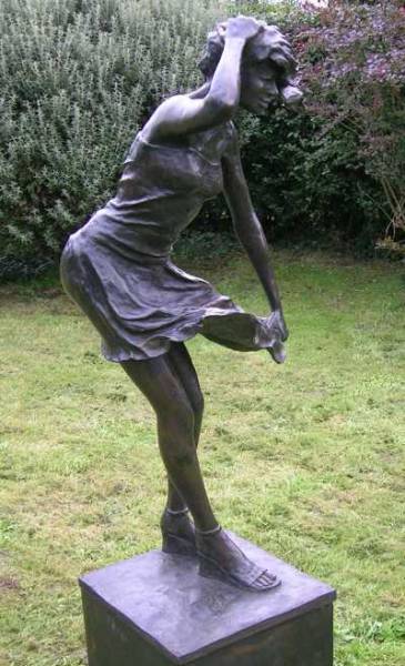 A sculpture titled Girl in a Breeze (Bronze resin Garden Yard statue) by sculptor Mitchell House. In a medium of Bronze resin and in an edition of /25. #artist#sculpture#sculptor#art#fineart#Mitchell House#bronze resin#limited edition