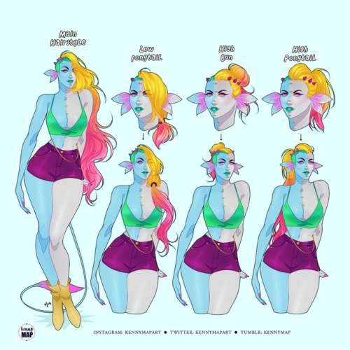 A few alternate hairstyles for Enya and art of her using the OC outfit meme.Tumblr   ●  In