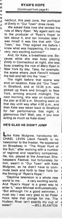 Afternoon TV Stars - November 1975 - Ryan’s Hope - Kate Mulgrew - Michael Levin 