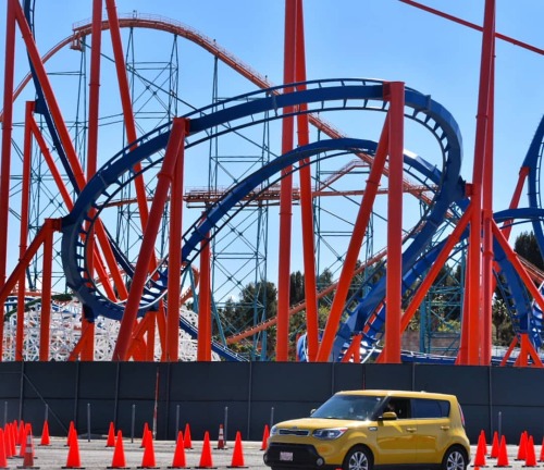 First Pfizer Vaccine Dose At Magic Mountain Megapod Weird to be driving through the crazy cone obsta