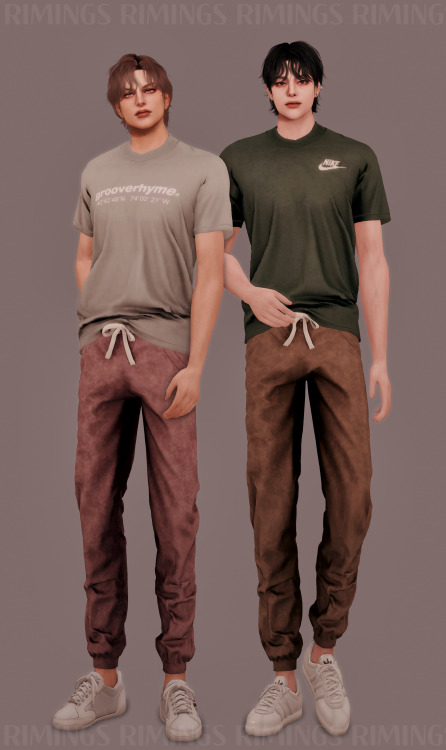  [RIMINGS] Printed Short sleeved T-shirt & Corduroy Banded Pants - TOP / BOTTOM- NEW MESH- ALL L