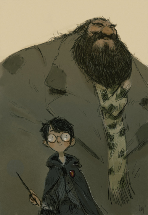 brutalmoineau:  quick sketch of the night. I was drawing big vikings. added a young boy with glasses and.. voilà! Potter fan-art! 