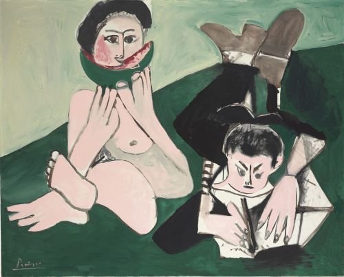 blastedheath: Pablo Picasso (Spanish, 1881-1973), Mangeuse de pastèque et homme écriva