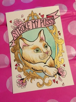 the-things-i-draw:  STROKE MY PUSSYIf you’re feline like spoiling yourself or someone else this christmas then this masterpiece is the purrfect gift! (ugh, cat puns!) Delicate watercolour and glimmering golden acrylic on 100% cotton watercolour paper.