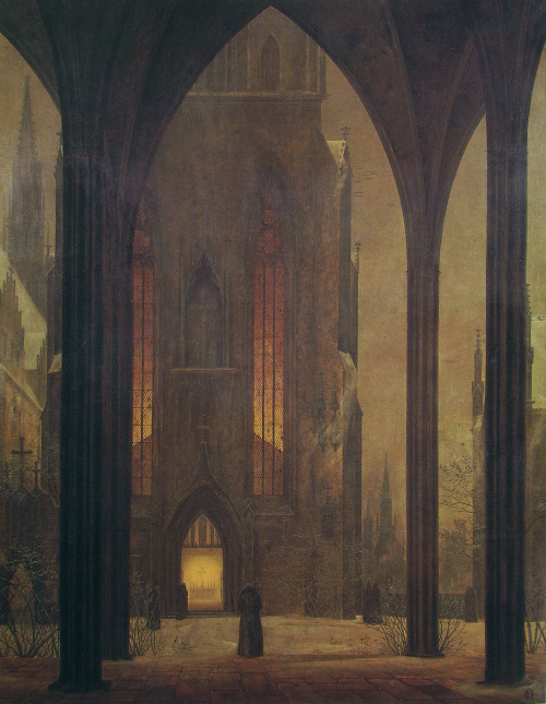 oldpaintings:Cathedral in Winter, 1821 by Ernst Ferdinand Oehme (German, 1797—1855)
