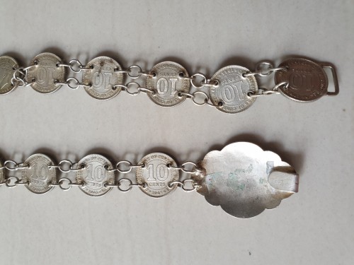 Peranakan Silver Coins Belt with Buckle (consisting of King George VI 10 Cents Malaya Coins)