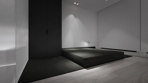 {Colour-blocked minimalism. The living and sleeping spaces feel colder than I’d like, but the graphi