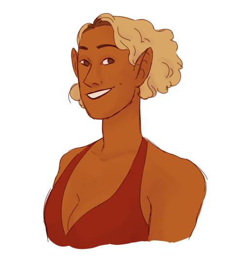 blueoceanarts:[ID: A fullcolor bust drawing of Lup smiling. Her hair is in a short curly blonde bob 