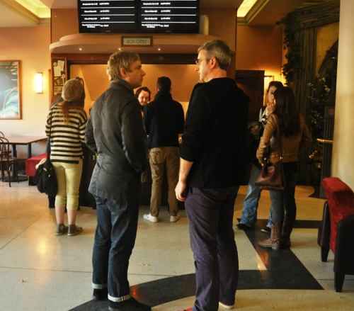 thecarpenterwizard:Martin Freeman and Adam Brown at the special Q&A screening of The Hitchhiker’