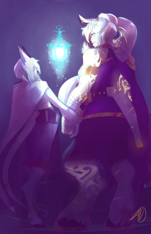 jen-iii:I’m going to make my Draenei Protection Paladin Chikonde (Right) into a lightforged Draenei as soon as I can because it fits her story SO well. I just wanted to draw her and her ice mage girlfriend Isska (Left) who belongs to @littleperyton