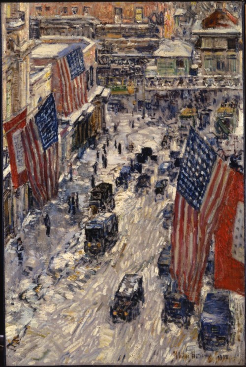 Childe Hassam, &ldquo;Flags on 57th Street, Winter of 1918&rdquo;