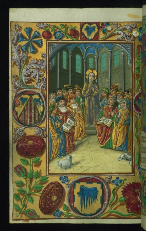 Art of the Day: Leaf from the Almugavar Hours: Christ amoung the Doctors and a Decorative Border wit