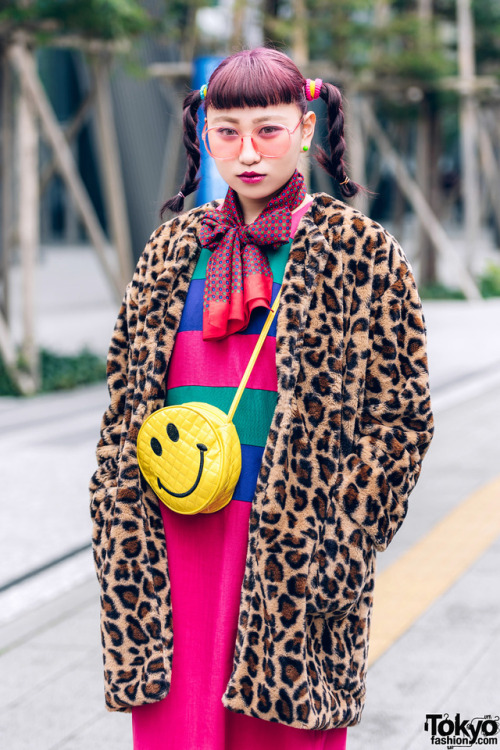 Japanese fashion college students Reiri and Niina on the street in Tokyo wearing a mix of vintage, n